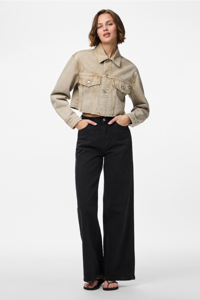 PCFAY CROPPED DENIM JACKET 17158358 SANDSHELL
